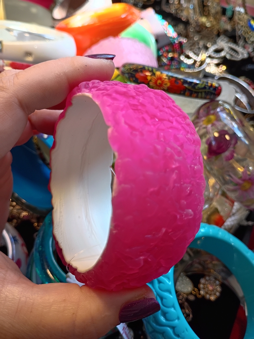 Pink Textured Resin Bangle Bracelet - Women Accessories